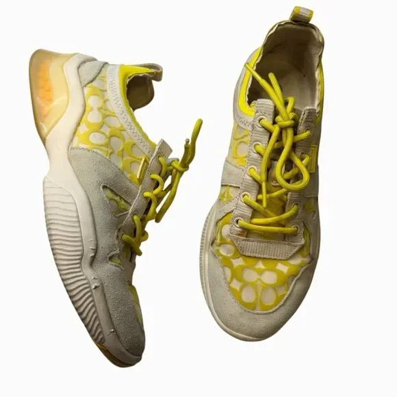 COACH Citysole Signature Mesh Runner Sneakers lemon yellow size 7.5 - Picture 2 of 9